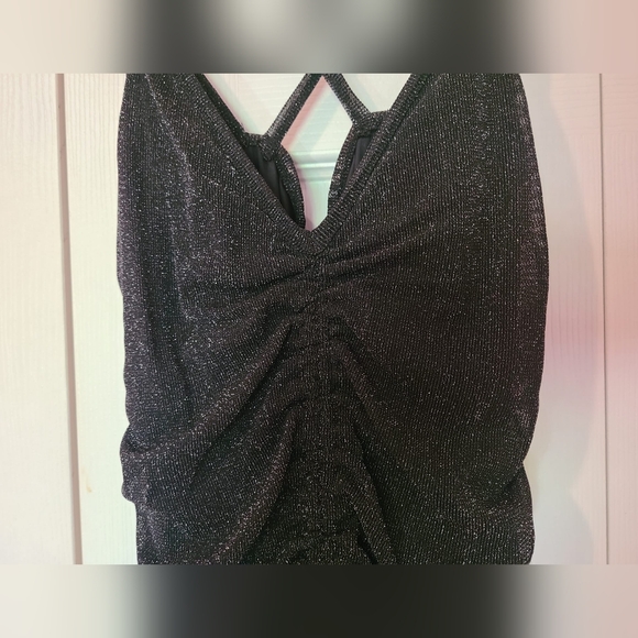NWOT Garage Ruched Bodycon Sparkly Mesh Black Dress 👑🌴 - Picture 4 of 10
